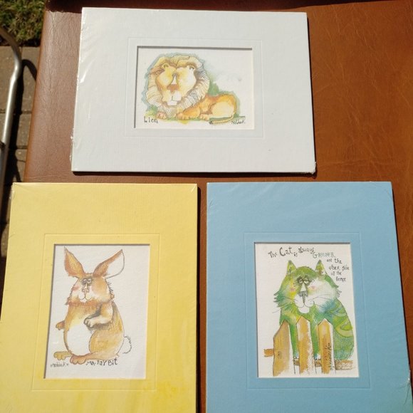 BRAND NEW SET OF 3 NEDOBECK PRINTS WITH CAT, LION, AND RABBIT AND CUSTOM MATS - Picture 8 of 14